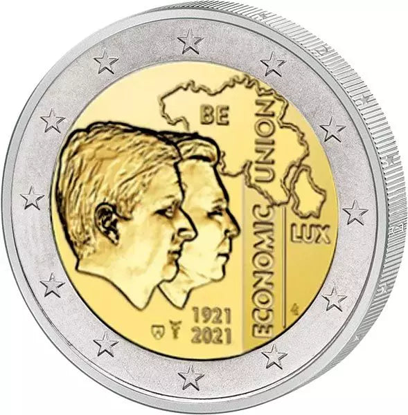 2 euros Belgique 100 ans d'union économique avec le Luxembourg 2021