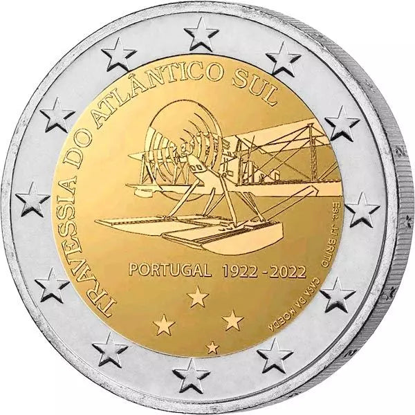 2 euros Portugal 100e anniversaire de la première traversée de l'Atlantique Sud en avion 2022