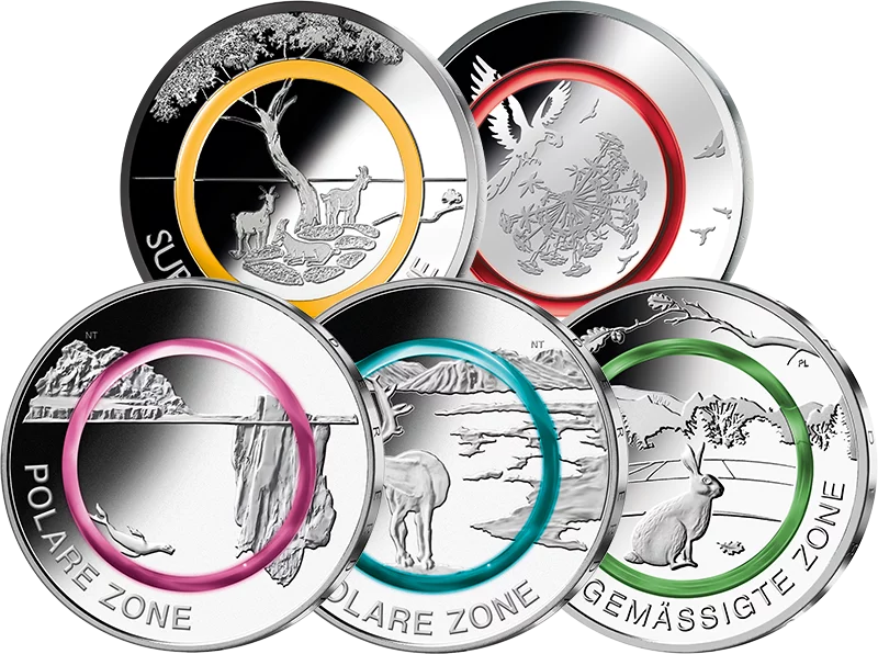 Ensemble de 5 x 5 euros Allemagne Zones climatiques de la Terre 2017-2021