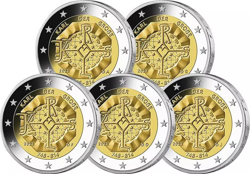 5 x 2 euros Allemagne 1275e anniversaire de Charlemagne 2023 A-J