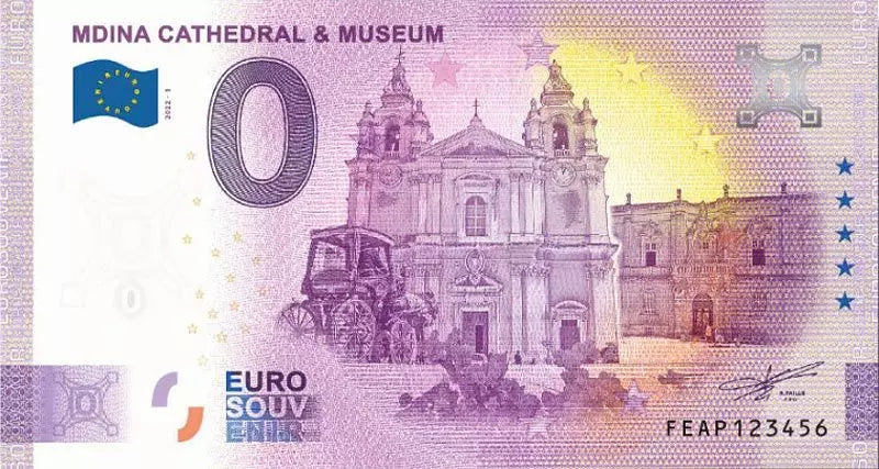Billet de 0 Euro Malte - Cathédrale et Musée de Mdina 2022
