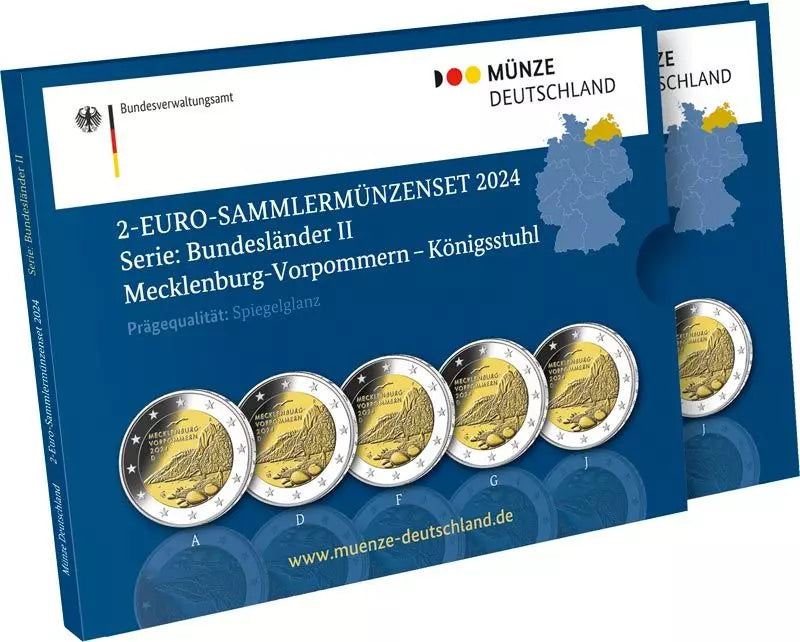 5 x 2 Euro Allemagne Mecklembourg-Poméranie-Occidentale Königsstuhl 2024 État neuf (A-J) incl. cloque