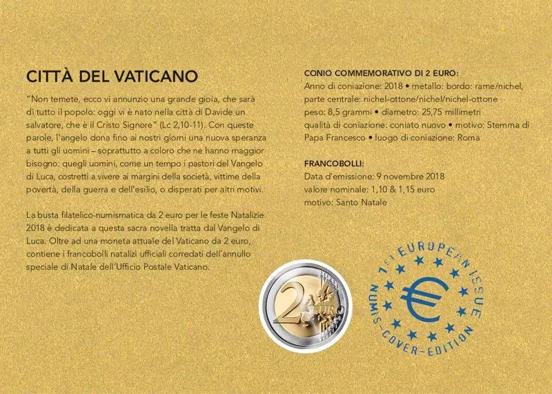 Lettre numismatique de 2 euros du Vatican, Noël 2023
