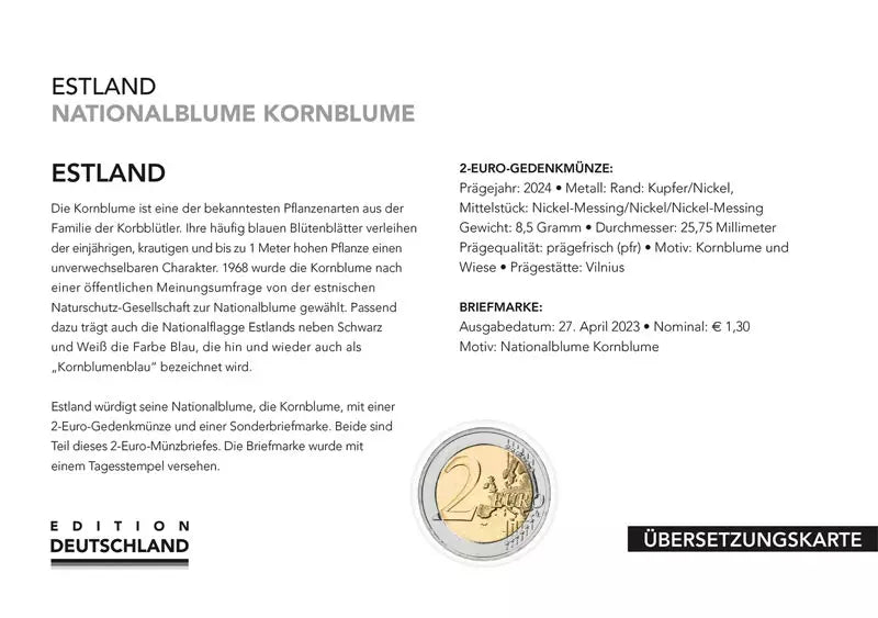 2 euros Numiscover Estonie Fleur nationale Bleuet 2024