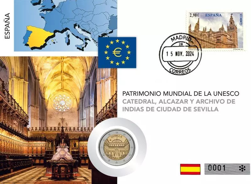 Lettre numismatique de 2 euros, Espagne, Cathédrale de Séville, 2024