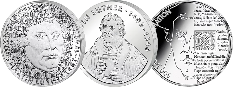 Coffret d'épargne de 5 DM, 20 marks et 20 euros, Allemagne de l'Ouest et de l'Est, Martin Luther, 1983 et 2017