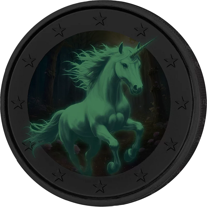 Licorne fantastique phosphorescente, édition artiste 2 euros