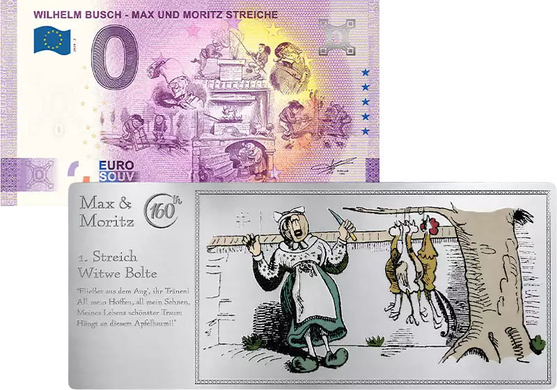 Billet Noble Max & Moritz Les Poulets Découverts + Billet de 0 Euro Max & Moritz