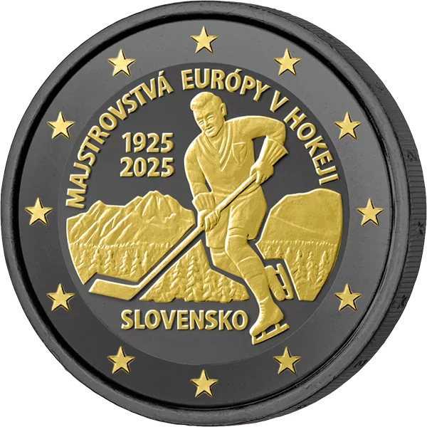 2 euros Slovaquie 100 ans du Championnat d'Europe de hockey sur glace 2025 Édition Énigme d'or