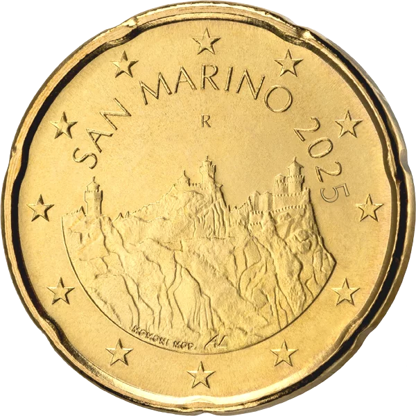 Pièces de circulation de Saint-Marin : 20 centimes + 50 centimes + 1 euro + 2 euros, 2025