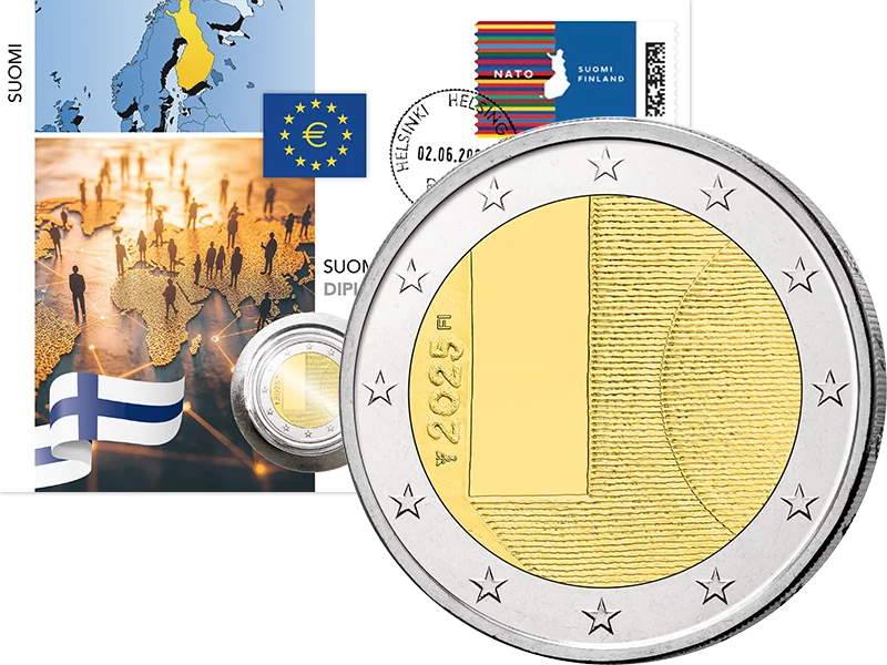 Lettre numismatique de 2 euros Finlande Diplomatie Politique étrangère 2025