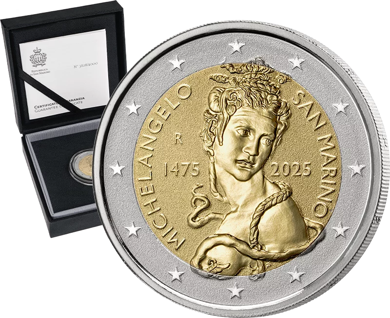 2 euros Saint-Marin 550e anniversaire de Michel-Ange 2025, épreuve inversée