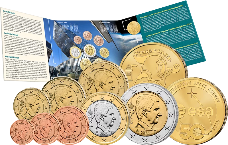 Coffret de pièces en euros Belgique 2025 comprenant deux pièces commémoratives de 2,5 euros
