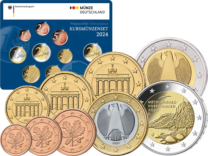Coffret Euro Allemagne 2024 dont 2 Euro Mecklembourg-Poméranie-Occidentale Königsstuhl 2024 BE