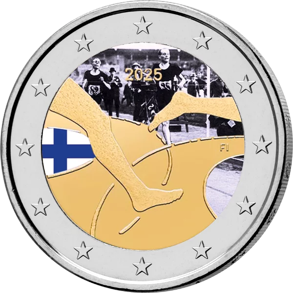 2 Euro Finland 100 Years Athletic Competition Finland-Sweden 2025 avec application couleur