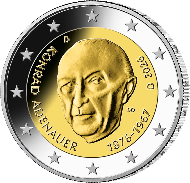 Pièce de 2 euros République fédérale d'Allemagne Premier chancelier - Konrad Adenauer 2026, état neuf