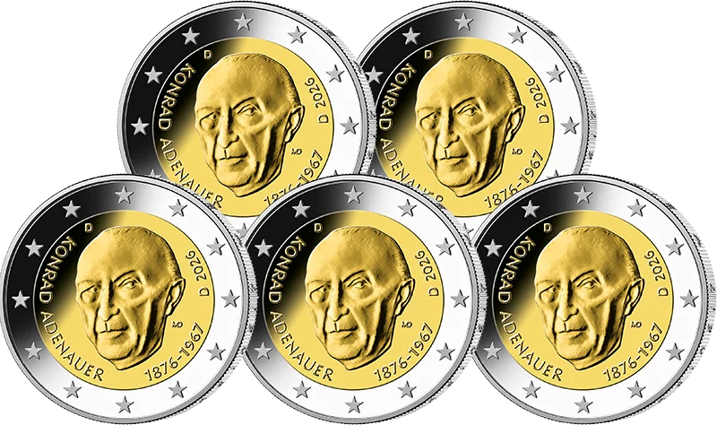 5 x 2 euros République fédérale d'Allemagne Premier chancelier - Konrad Adenauer 2026 Épreuve (A-J) sous blister