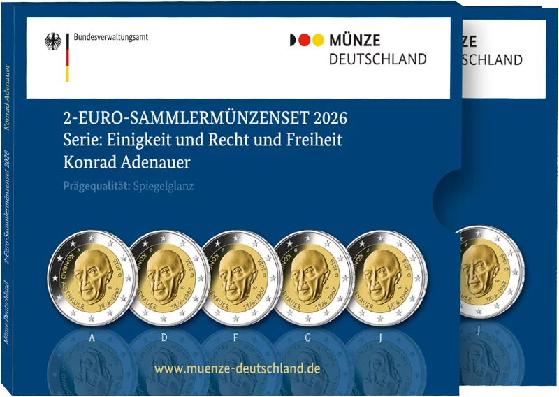 5 x 2 euros République fédérale d'Allemagne Premier chancelier - Konrad Adenauer 2026 Épreuve (A-J) sous blister