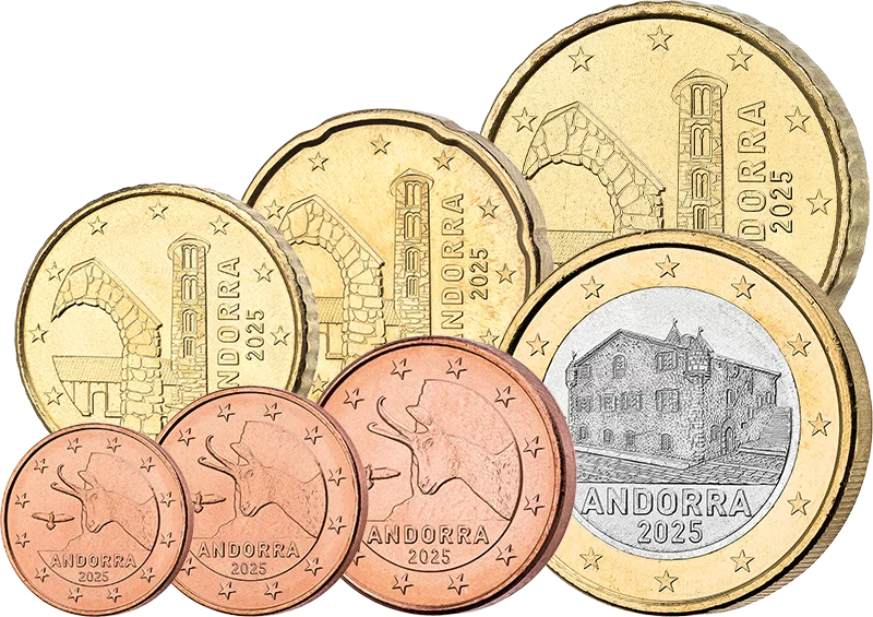 Pièces de monnaie en circulation de 1 centime à 1 euro en Andorre 2025