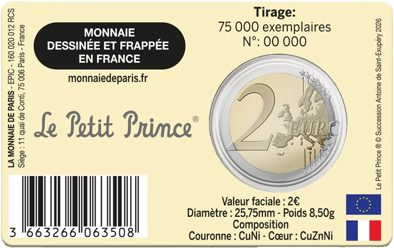 Pièce de 2 euros France 80 ans du Petit Prince - Désert 2026