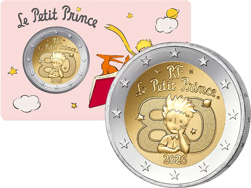 Carte de 2 euros France 80 ans du Petit Prince - Livre et Renard 2026