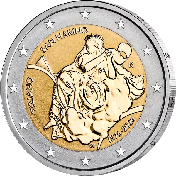 Pièce de 2 euros de Saint-Marin, 450e anniversaire de la mort du Titien, 2026, en épreuve inversée