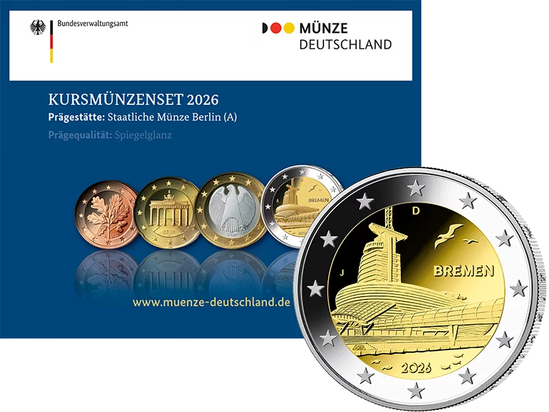 Coffret de pièces en euros Allemagne 2026 comprenant 2 euros Brême - Climate House 2026 Belle Épreuve