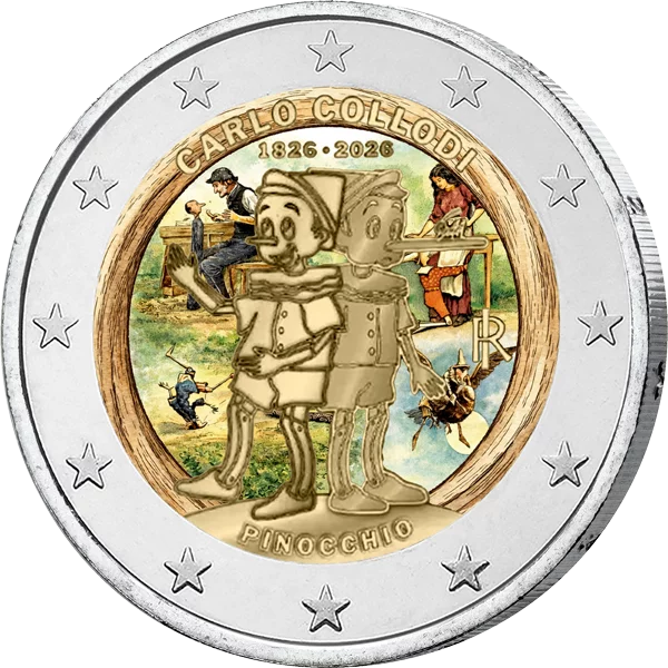 2 euros Italie 200e anniversaire Carlo Collodi - Pinocchio 2026 avec application couleur