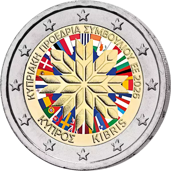 2 euros Chypre Présidence du Conseil de l'UE 2026 avec application couleur