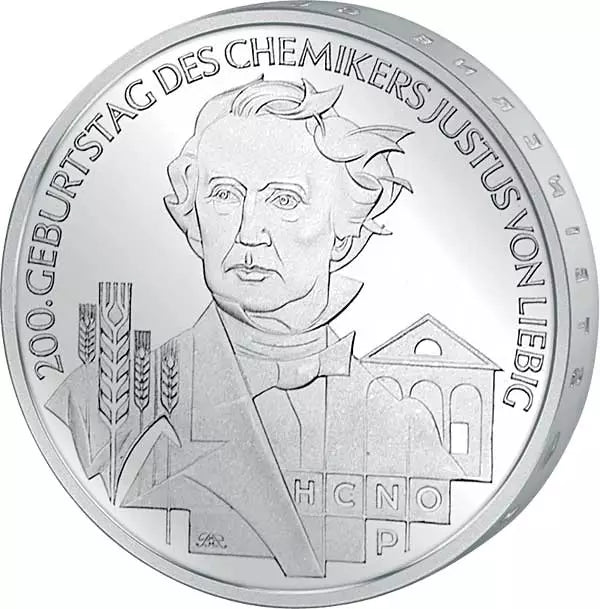 Pièce de 10 euros République fédérale d'Allemagne 200e anniversaire de Justus Liebig 2003 État neuf (J)