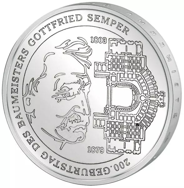 Pièce de 10 euros République fédérale d'Allemagne 200e anniversaire de Gottfried Semper 2003 État neuf (G)