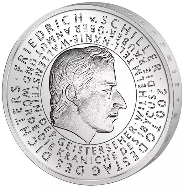 Pièce de 10 euros, République fédérale d'Allemagne, 200e anniversaire de la mort de Friedrich von Schiller, 2005, épreuve de disque