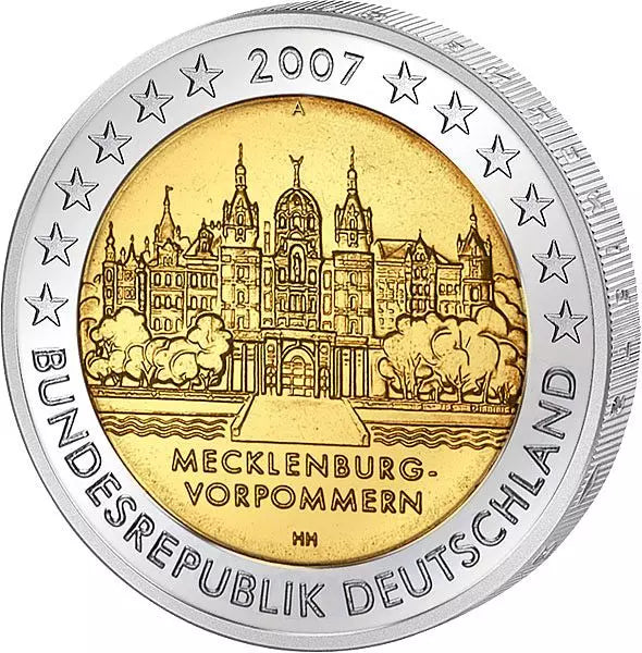 5 pièces de 2 euros, Allemagne, Mecklembourg-Poméranie-Occidentale, Château de Schwerin, 2007, état neuf (A - J)