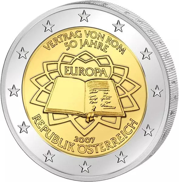 Pièce de 2 euros commémorant les traités de Rome, émise conjointement, en parfait état, Autriche