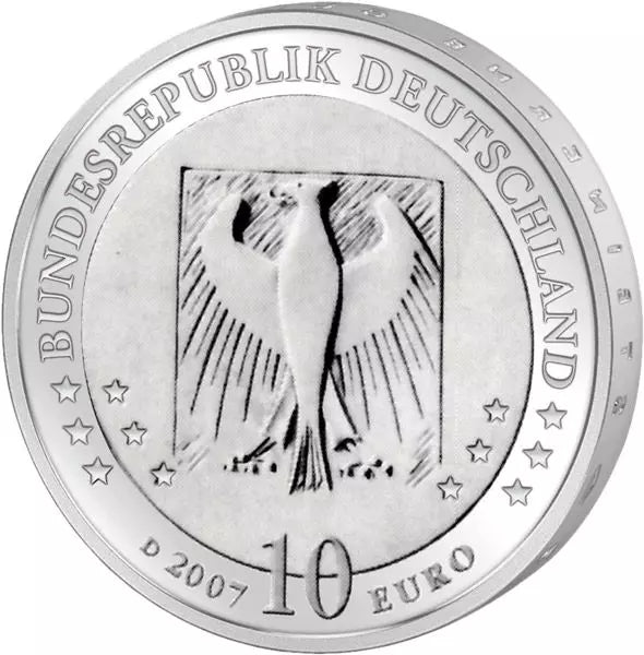 Pièce de 10 euros de la République fédérale d'Allemagne, commémorant le 175e anniversaire de Wilhelm Busch (2007), en état neuf.