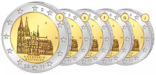 5 x 2 euros Allemagne Rhénanie-du-Nord-Westphalie Cathédrale de Cologne 2011