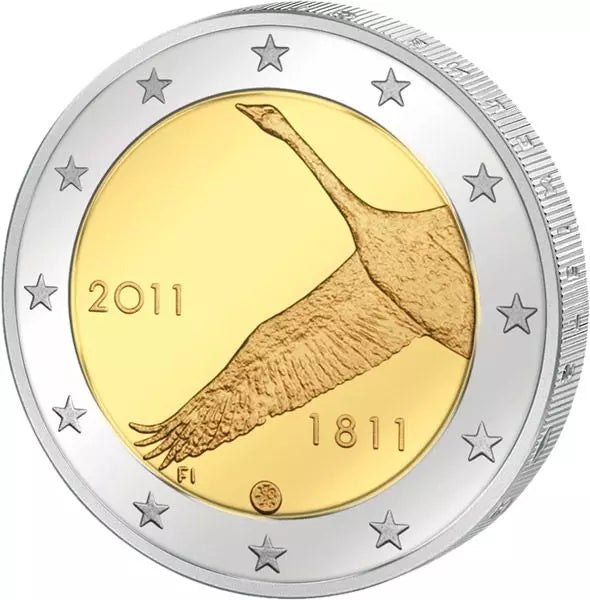 Pièce de 2 euros finlandaise, commémorant le 200e anniversaire de la Banque nationale (2011), en parfait état.