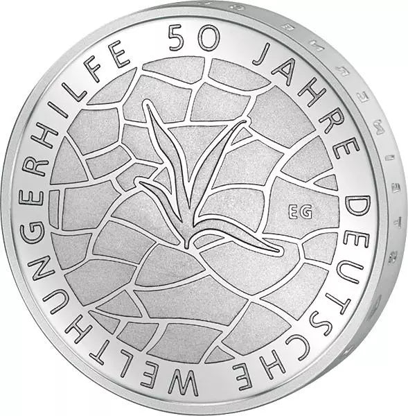 Pièce de 10 euros de la République fédérale d'Allemagne, commémorant les 50 ans de la lutte allemande contre la faim dans le monde (2012), en état neuf.