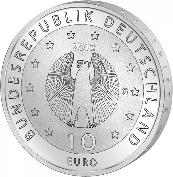 Pièce de 10 euros de la République fédérale d'Allemagne, commémorant les 50 ans de la lutte allemande contre la faim dans le monde (2012), en état neuf.