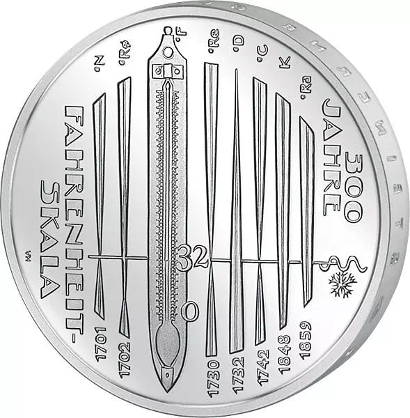 Pièce de 10 euros, République fédérale d'Allemagne, 300 ans de l'échelle Fahrenheit, 2014, état neuf