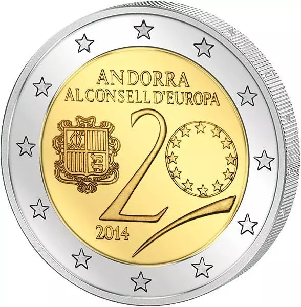Pièce de 2 euros Andorre, 20e anniversaire de l'adhésion d'Andorre au Conseil de l'Europe 2014, état neuf