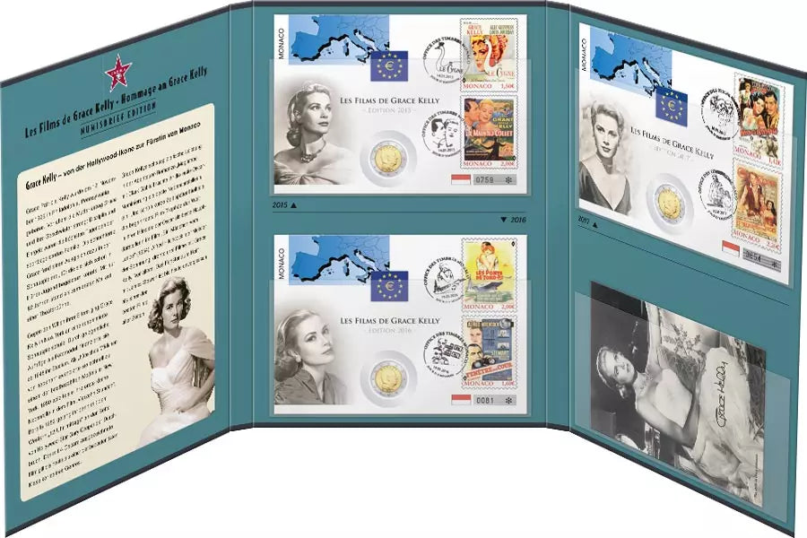 3 x 2 Euro Numiscovers Hommage à Grace Kelly 2015-2017