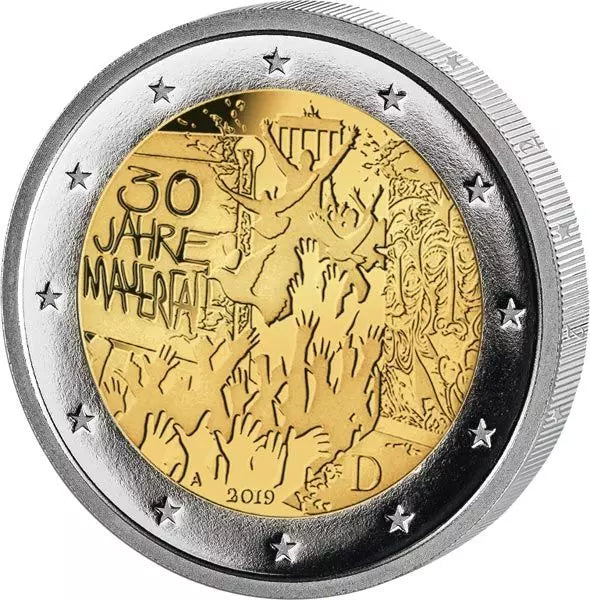 Pièce de 2 euros, Allemagne, 30e anniversaire de la chute du mur de Berlin, 2019, état neuf