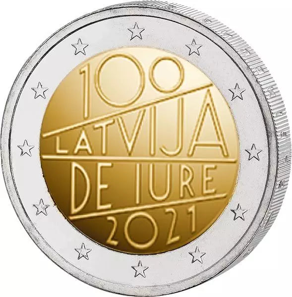 2 euros Lettonie 100e anniversaire de la reconnaissance internationale de la Lettonie 2021