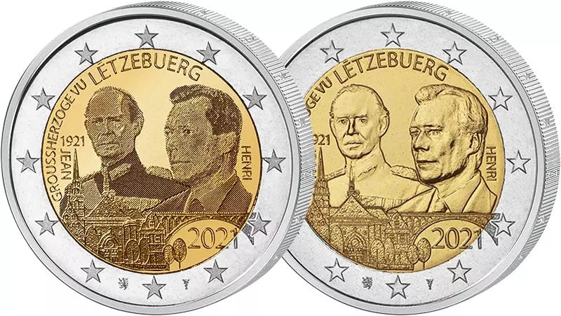 Lot de 2 pièces Euro Luxembourg 100e anniversaire Jean 2021 + Hologramme
