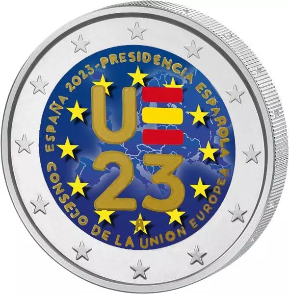 2 euros Espagne Présidence du Conseil de l'UE 2023 avec application couleur