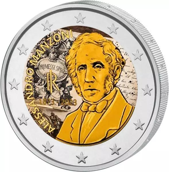 2 euros Italie 150e anniversaire de la mort d'Alessandro Manzoni 2023 avec application couleur