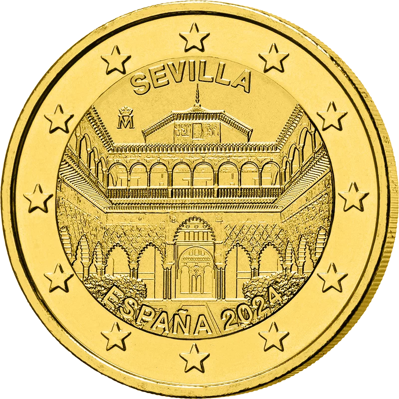 Pièce commémorative de 2 euros, Espagne, Cathédrale de Séville 2024, édition premium entièrement plaquée or