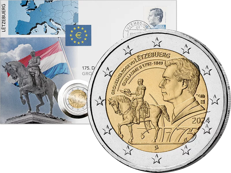 Lettre numismatique de 2 euros, Luxembourg, 175e anniversaire de la mort du Grand-Duc Guillaume II, 2024