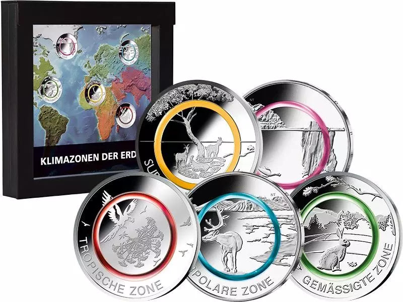 Lot de 5 x 5 euros - Zones climatiques d'Allemagne 2017-2021